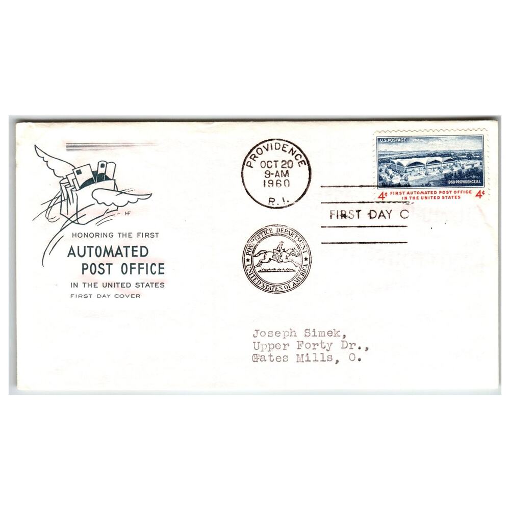 Scott #1167 1960 First Automated Post Office First Day Cover FDC Providence RI